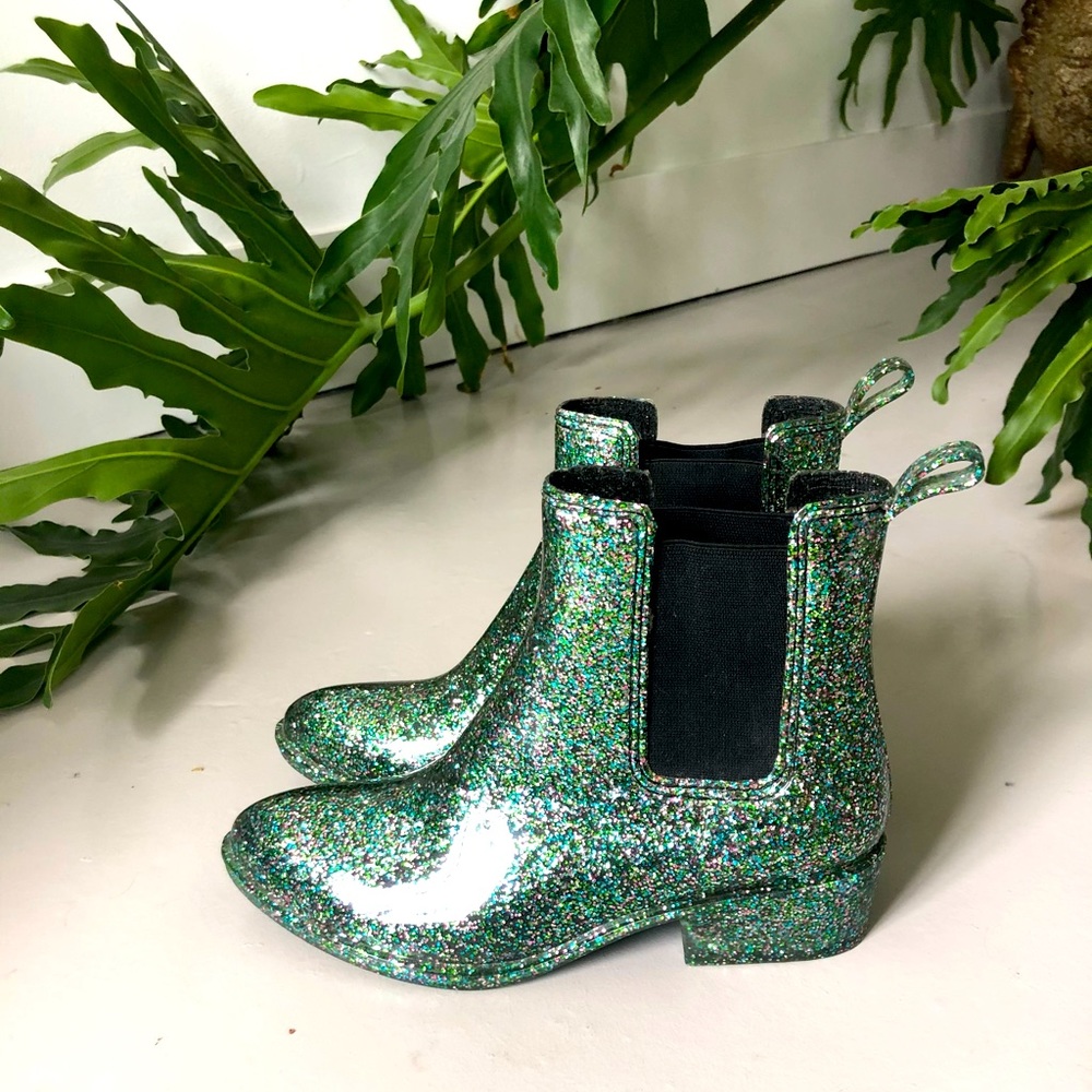 Jeffrey Campbell Green Sparkle Rainboots